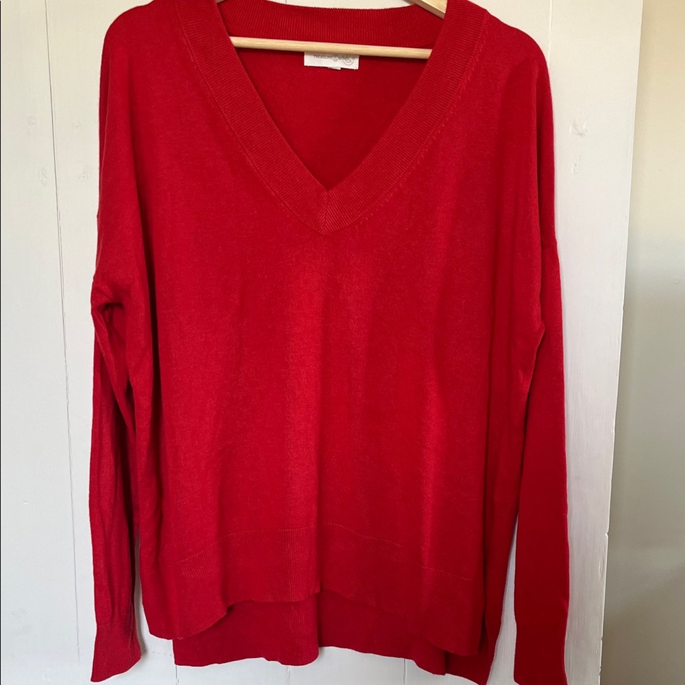 Treasure & Bond Vibrant Red V-Neck Sweater